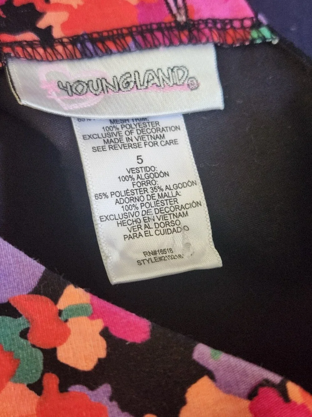 Youngland's Floral Fit&Flare Dress -Black with Coral,Purple& Teal, Sz-5, EPreLC